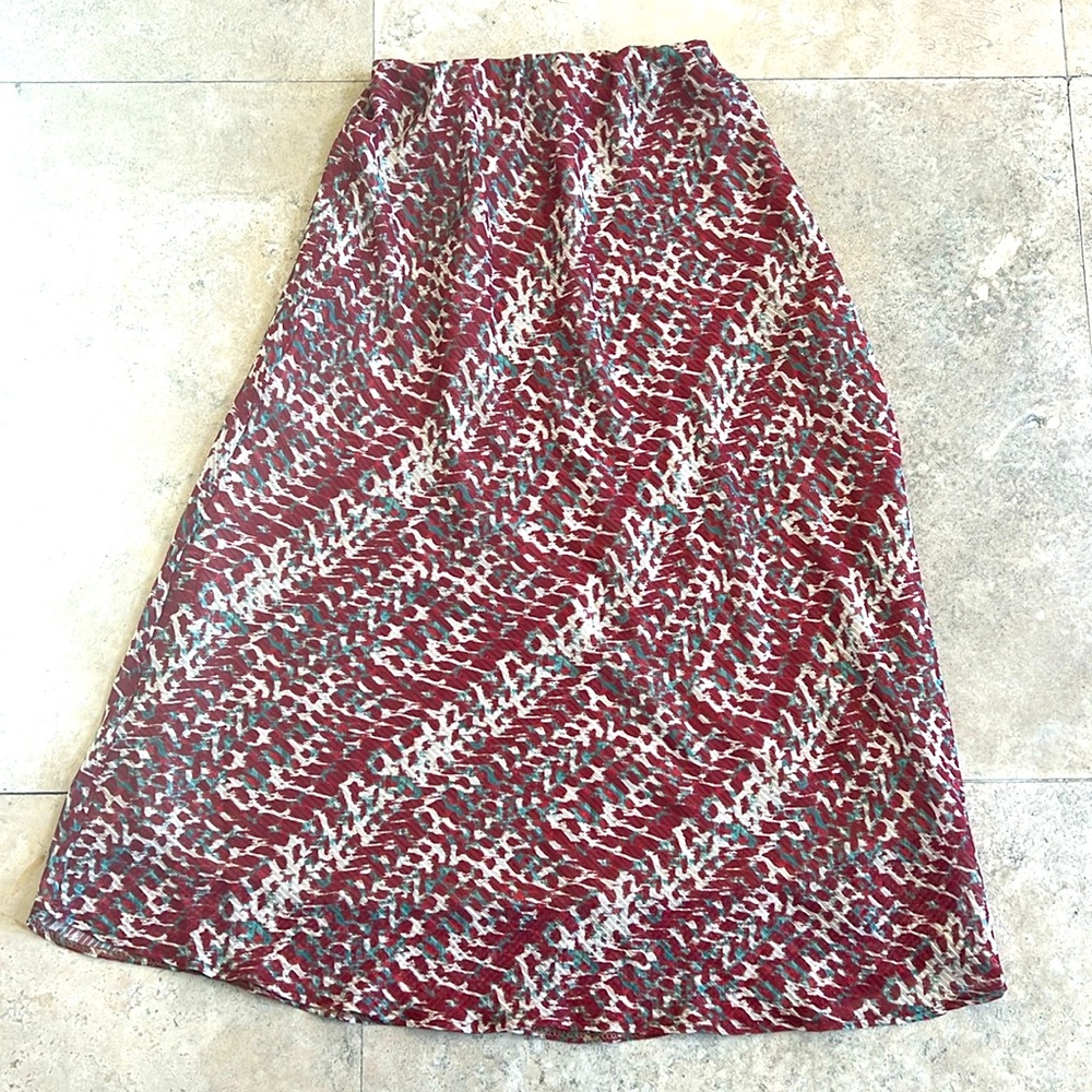 “see iou” Lined A-Line Skirt Warm Colored Rust Red Green Cream Gold Size M